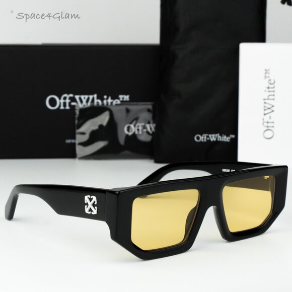 Off-White Women Sunglasses Black Yellow Square OERI13F VANCOUVER 1018 BRAND NEW - Picture 1 of 14